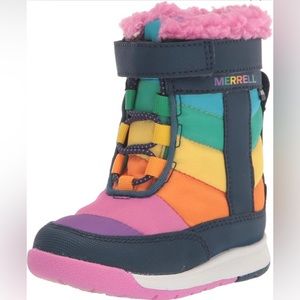 NIB Merrell Unisex Child Alpine Puffer Jr Waterproof Snow Boot Rainbow Multi 7M